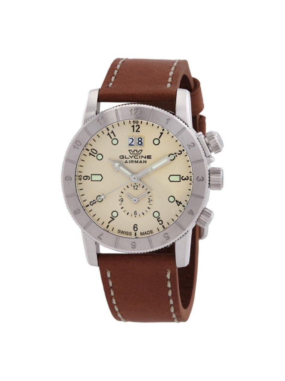 NWT Glycine Airman GMT White Dial Men's Leather Watch